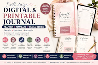 design digital journal, printable journal, planner and canva template