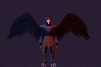 make retro fantasy harpy model, ps1 style creature, n64 style, crow warrior, psx