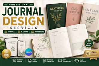 design journal, planner, workbook, canva ebook and KDP book interior