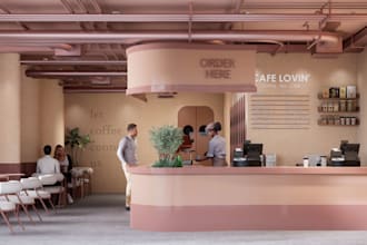 create restaurant, cafe, office and retail interior design in 3d
