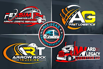 design towing trucking transport dispatching logistics and transport logo