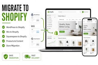 migrate wordpress to shopify, squarespace to shopify or wix to shopify