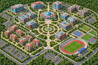 create an interactive isometric campus map,  tourism visitor wayfinding map,