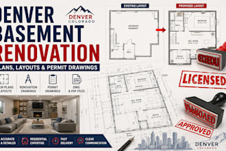 create denver basement renovation plans, layouts and permit drawings