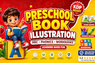 illustrate preschool books, phonics, abc, learning workbooks and kids