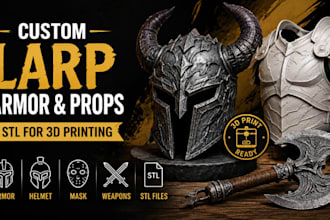 custom larp armor stl, 3d larp props, fantasy helmet, mask weapons