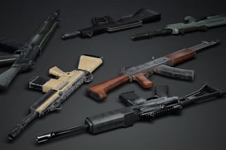 create 3d weapon models for unreal engine unity fps game assets, pbr textures