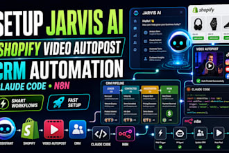 setup jarvis ai assistant shopify video autopost crm automation claude code n8n