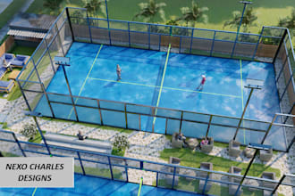 design 3d sport complex padel court tennis pickleball golf course badminton club