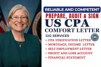 prepare US CPA verification letters, mortgage, income, pnl, employment, notary