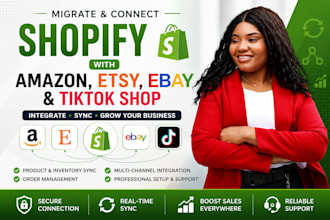 migrate connect your shopify store with amazon, etsy, ebay, setup tiktok store