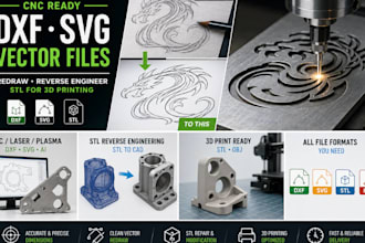redraw cnc dxf svg vector files and reverse engineer stl for 3d printing