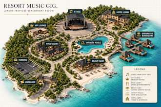 design a custom hospital map, hotel map, farm map, resort map, and event map