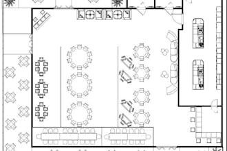 redraw commercial restaurant floor plan, bar draft,cafe steakhouse,dining layout