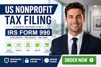 prepare and file US nonprofit tax forms 990n, 990ez, 990pf, 8868 and 1023