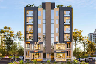 cgi  business center rendering from cad, remodel old commercial complex exterior