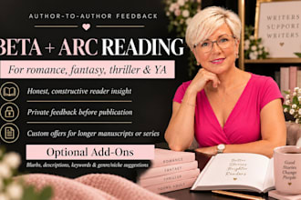 be your beta or arc reader for romance, fantasy, thriller, and ya