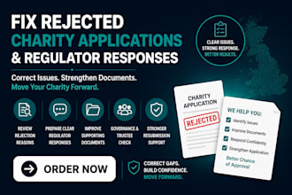 fix rejected uk charity applications and prepare charity commission responses