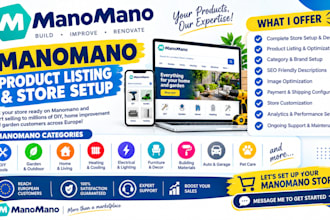 setup manomano product listing bulk upload marketplace store seo optimization