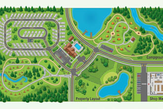 rv park map, campground map, navigation map, property layout, shop map