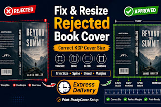 fix and resize your rejected book cover to the correct KDP cover size