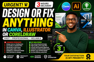 urgently design or fix any canva, illustrator or coreldraw file in 3 hours
