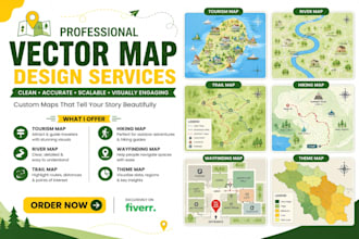 design tourism map, river map, trail map, hiking map, wayfinding map, theme map