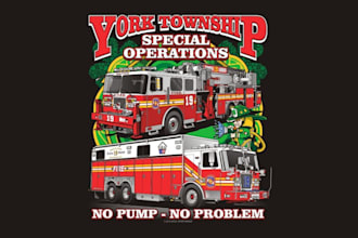 create custom firefighter t shirt design and fire department logo vector artwork