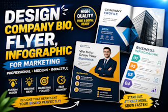 design company bio, flyer, infographic for marketing