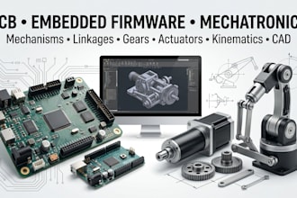 design pcb, embedded firmware, mechanisms, linkages, gears, actuators, kinematic