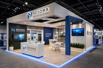 design a professional trade show booth that showcases your products, expo stand
