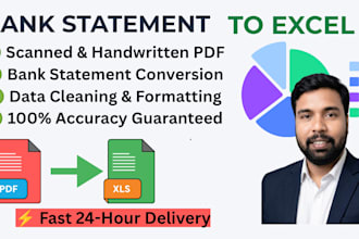 convert bank statement to excel, pdf to excel, and data entry