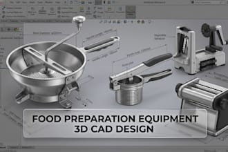 solidworks 3d cad design for food mill, vegetable spiralizer and pasta cutter