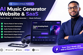 develop ai music generator website, text to music saas and ai music app