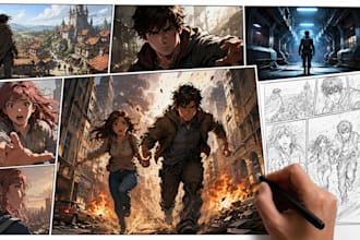 illustrate comic scene with dialogue layout