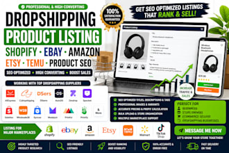 dropshipping product listing shopify ebay amazon etsy temu product seo autods