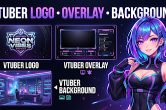 design vtuber logo, vtuber overlay , vtuber background for streaming