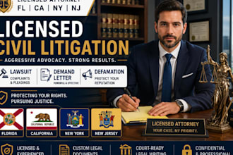 licensed florida ca ny nj civil litigation for lawsuit demand letter defamation