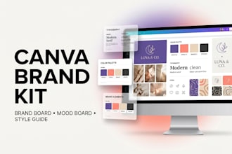 design brand board, mood board, brand identity, style guide, canva kit