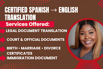 provide certified spanish to english translation for uscis and legal documents