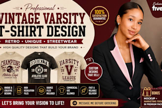 create vintage varsity t shirt design for streetwear brands