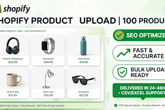 caricare 100 prodotti su shopify con foto ottimizzate SEO e file CSV
