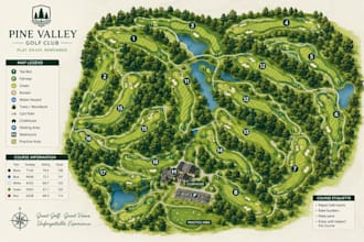 create a professional 9 or 18 hole golf course map in vector format