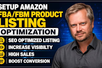 set up amazon fba fbm account and product listings with SEO amazon store setup