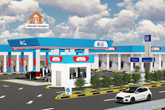 design 3d filling station gas station convenience store charging port car wash