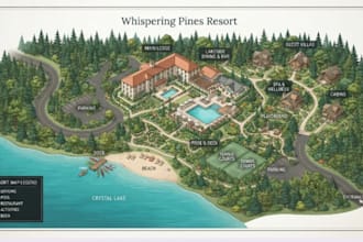 design professional custom resort map, hotel map,2d 3d vector tourist maps