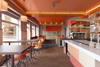 create 3d supermarket interior, 3d restaurant, cafe design, shop, 3d rendering