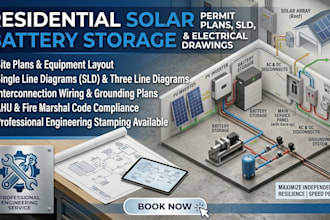 create solar battery storage permit plans, sld and electrical drawings