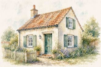 draw house illustration watercolor style