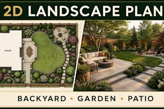 design 2d landscape layout for backyard, garden, patio, front yard architecture